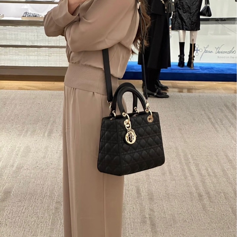 「JL精品代購」98新 Dior lady dior五格戴妃 海軍藍（接近黑）銀-1