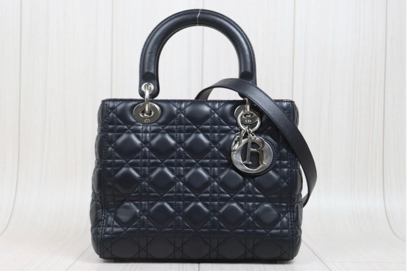 「JL精品代購」98新 Dior lady dior五格戴妃 海軍藍（接近黑）銀-2