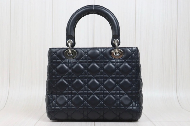 「JL精品代購」98新 Dior lady dior五格戴妃 海軍藍（接近黑）銀-3