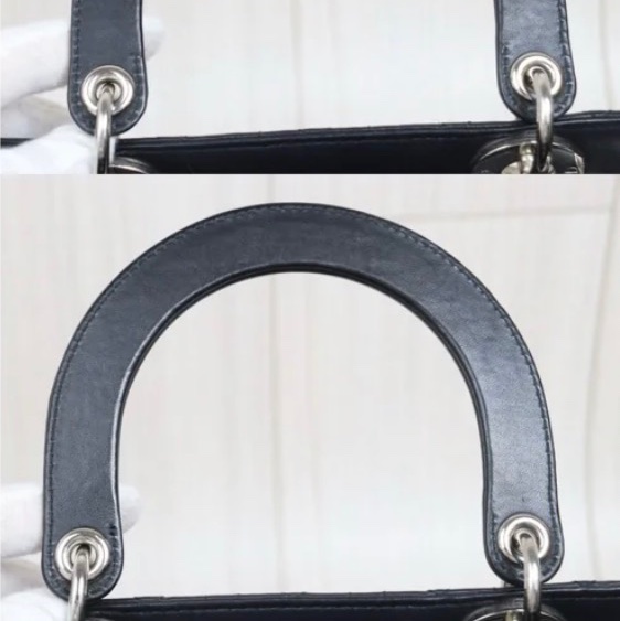 「JL精品代購」98新 Dior lady dior五格戴妃 海軍藍（接近黑）銀-10