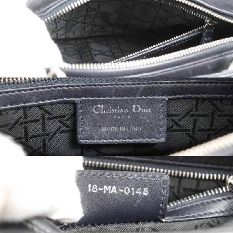 「JL精品代購」98新 Dior lady dior五格戴妃 海軍藍（接近黑）銀-11