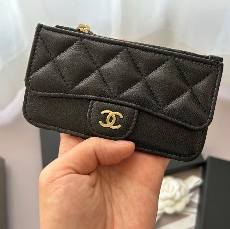 全新全配❤️晶片款❤️ 香奈兒 #黑金 #荔枝皮 CF #零錢包 #卡包-1