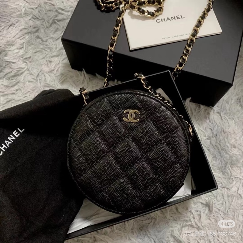 全新全配❤️ 香奈兒 #黑金 #荔枝皮 #圓餅包 #小圓餅-1