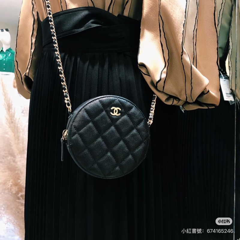 全新全配❤️ 香奈兒 #黑金 #荔枝皮 #圓餅包 #小圓餅-3