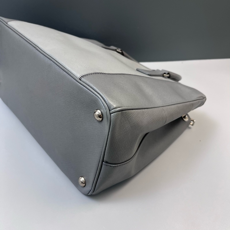 Prada普拉達拼色十字紋牛皮殺手包手提包 缺肩帶 尺寸34*25*16。-5