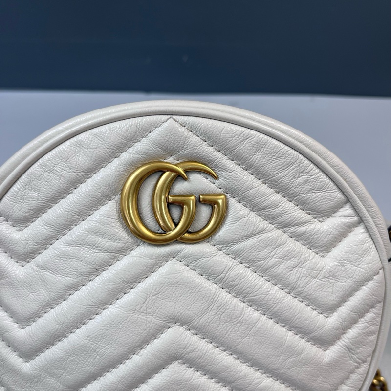 Gucci古馳 白色牛皮marmont圓餅鏈條包 尺寸18*18*6-1