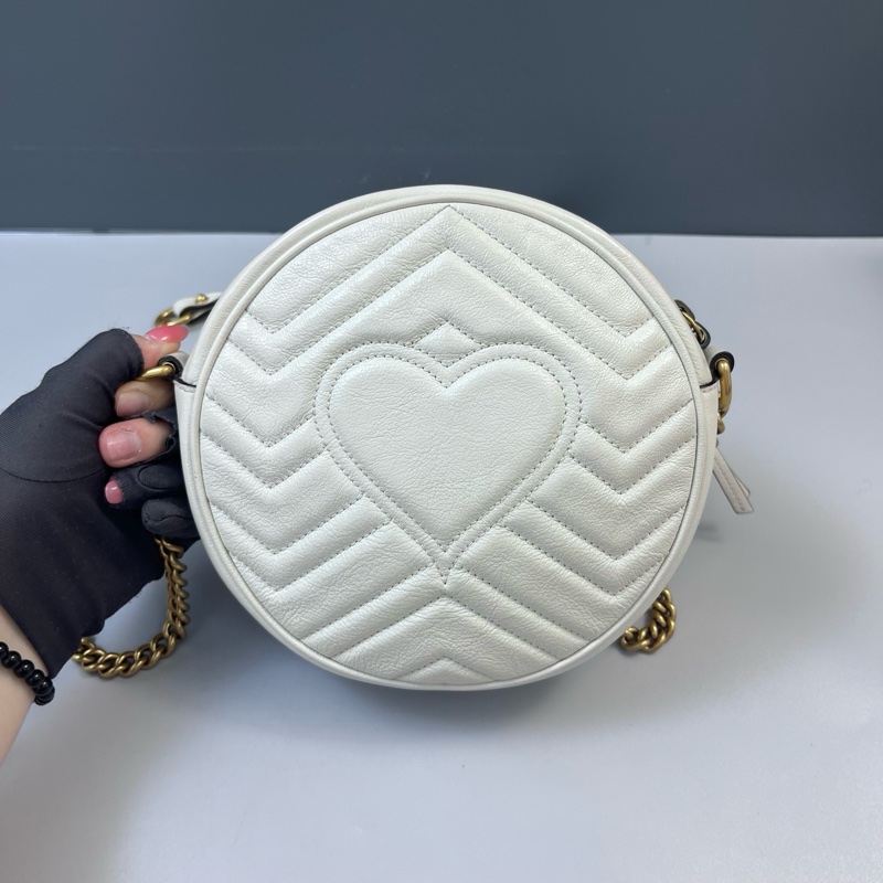 Gucci古馳 白色牛皮marmont圓餅鏈條包 尺寸18*18*6-2