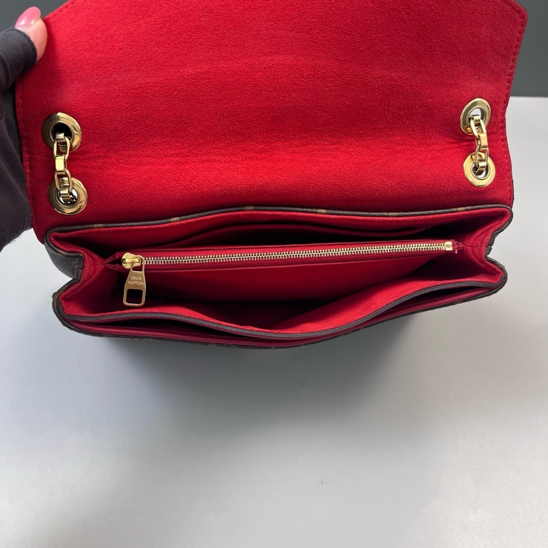 LV路易威登 pallas傳奇紅色牛皮拼老花 鏈條信封包尺寸27*18*6-7