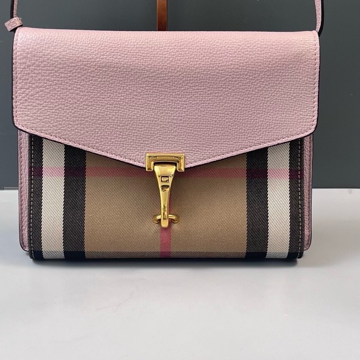 Burberry巴寶莉格紋拼皮郵差單肩斜挎包尺寸23*19*6cm-0