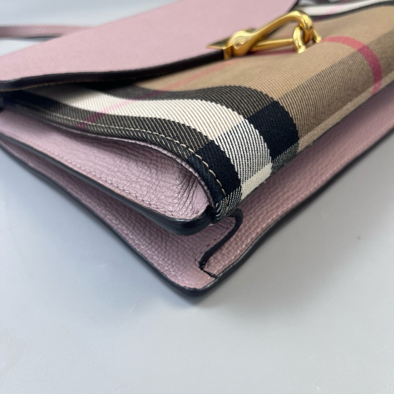 Burberry巴寶莉格紋拼皮郵差單肩斜挎包尺寸23*19*6cm-2