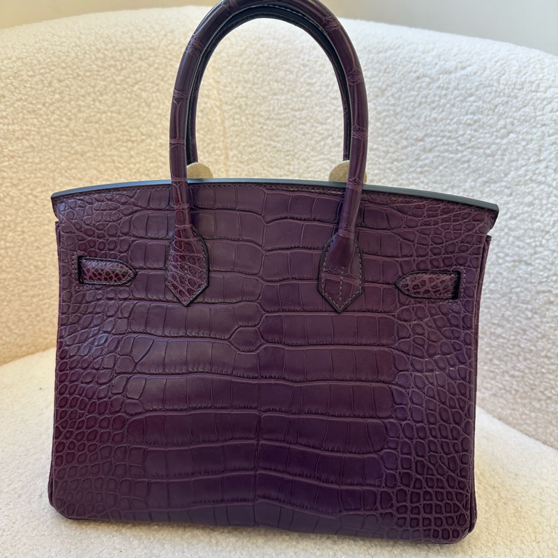 愛馬仕Hermès Birkin 30 霧面鱷魚皮 紫色銀扣-1