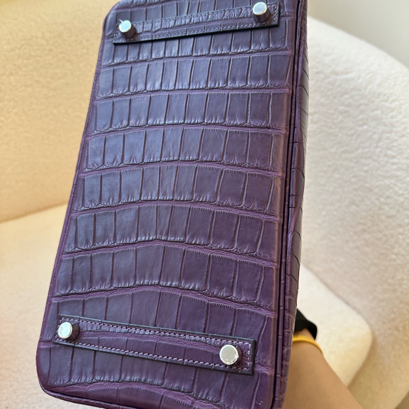 愛馬仕Hermès Birkin 30 霧面鱷魚皮 紫色銀扣-3