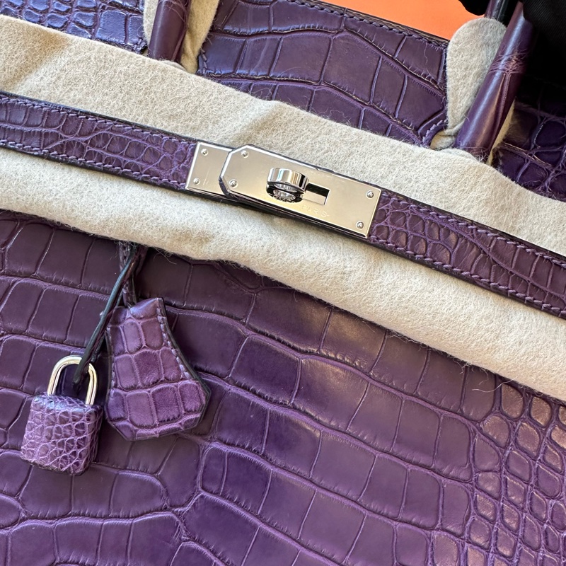 愛馬仕Hermès Birkin 30 霧面鱷魚皮 紫色銀扣-4