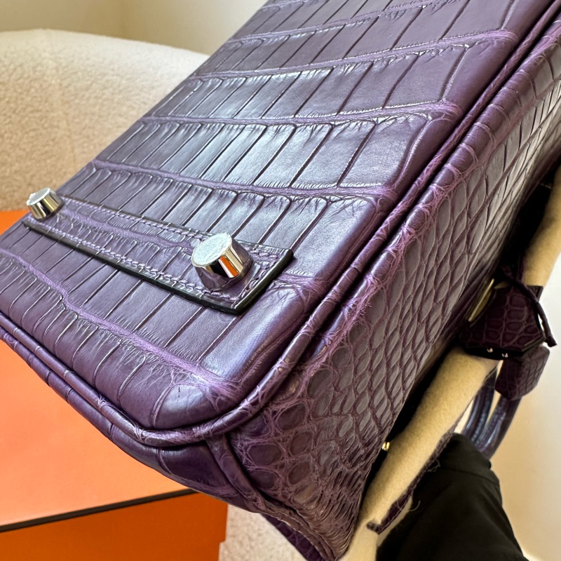 愛馬仕Hermès Birkin 30 霧面鱷魚皮 紫色銀扣-5