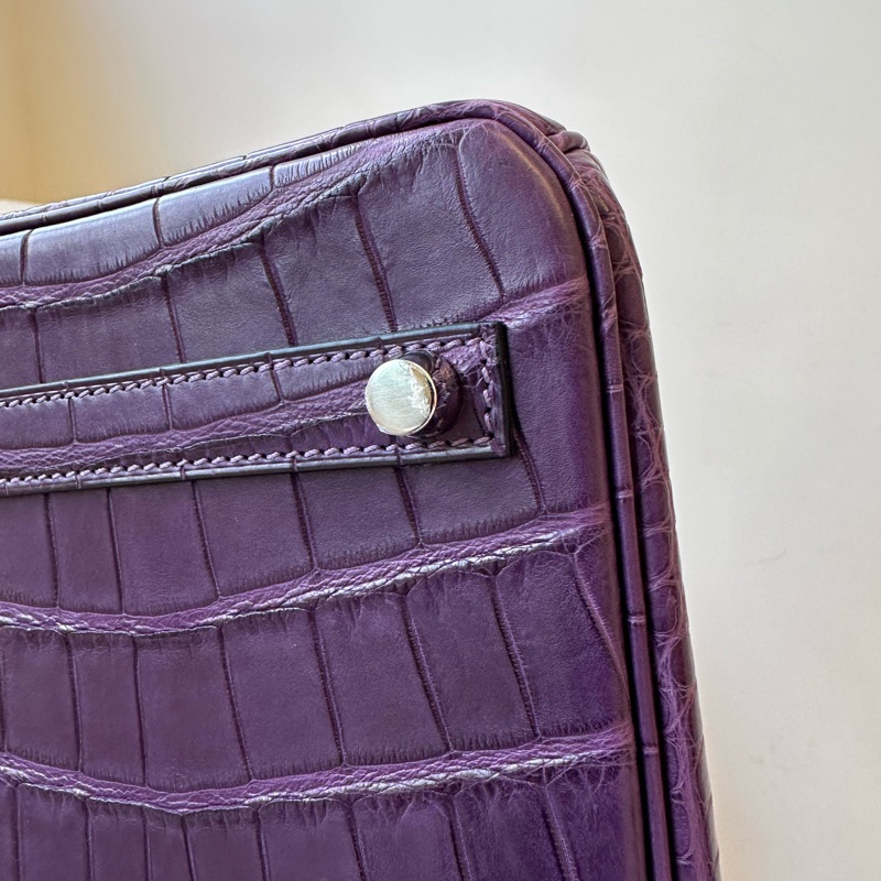 愛馬仕Hermès Birkin 30 霧面鱷魚皮 紫色銀扣-6