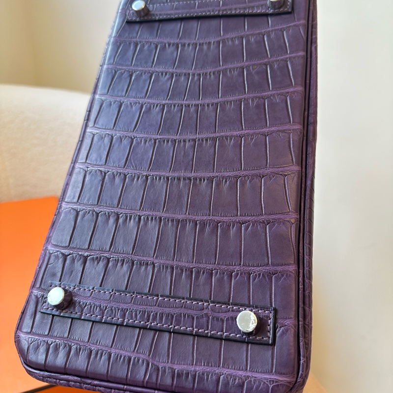 愛馬仕Hermès Birkin 30 霧面鱷魚皮 紫色銀扣-7