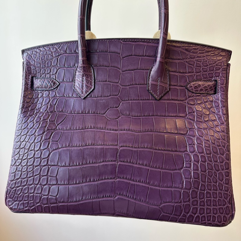 愛馬仕Hermès Birkin 30 霧面鱷魚皮 紫色銀扣-8