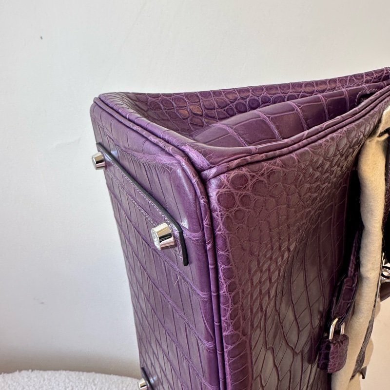 愛馬仕Hermès Birkin 30 霧面鱷魚皮 紫色銀扣-9