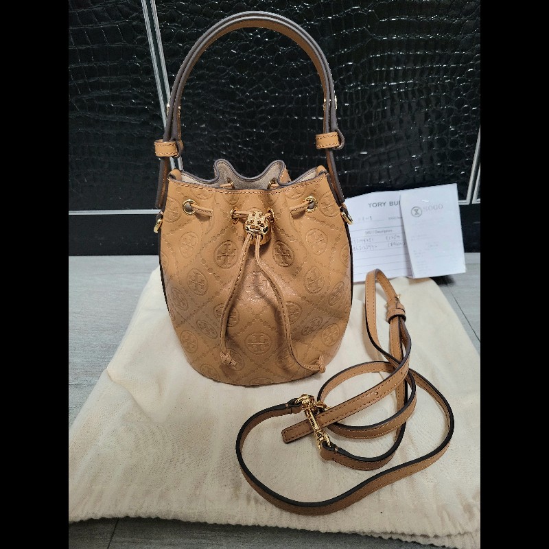 正品 Tory Burch 水桶包水桶袋 Monogram Leather Mini Bucket Bag-7