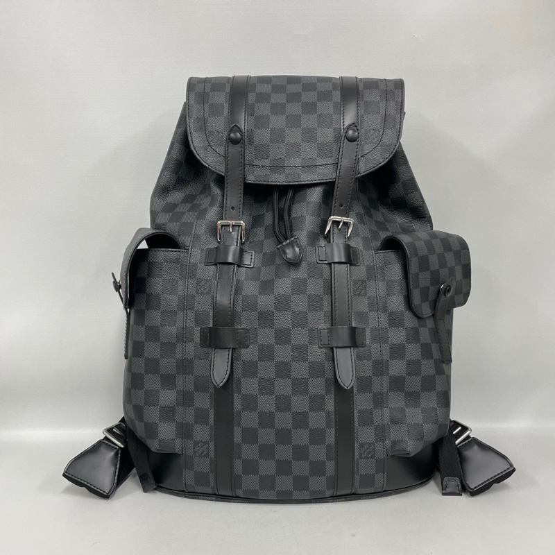 S級 99成新 LV Christopher石墨色棋盤格雙肩包-0