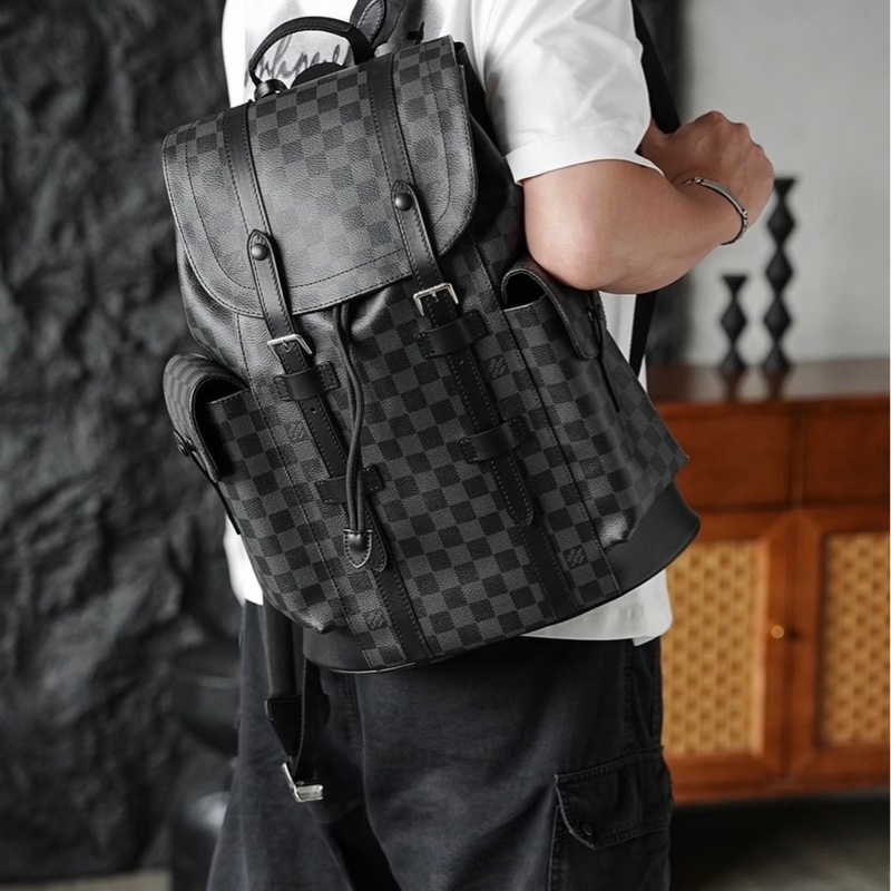 S級 99成新 LV Christopher石墨色棋盤格雙肩包-6