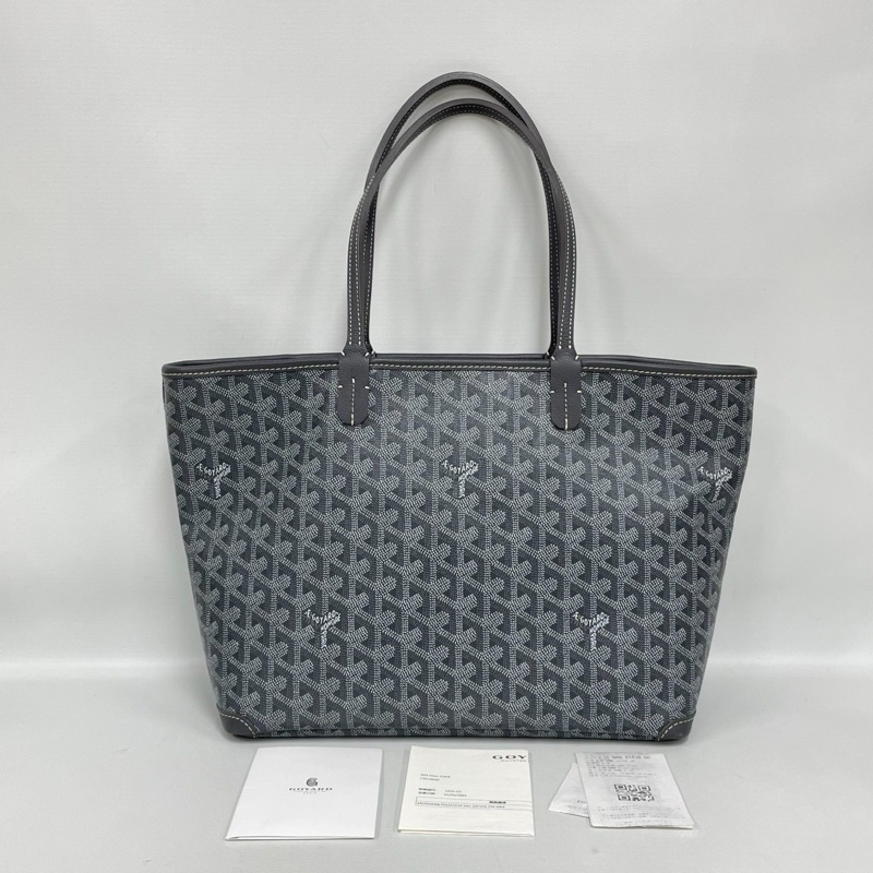 A級95成新 Goyard Artois灰色老花拉鍊托特包-0