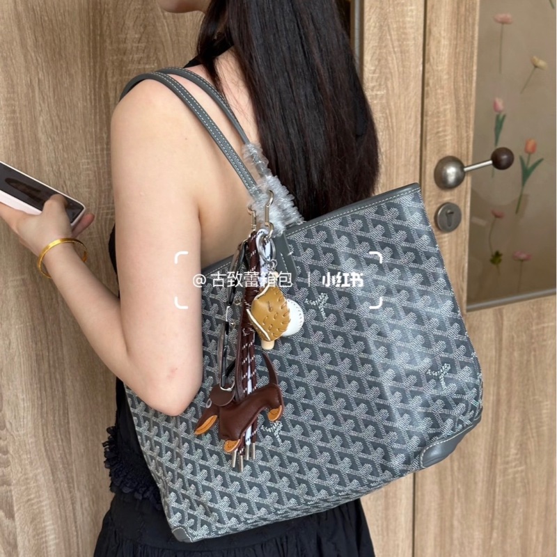 A級95成新 Goyard Artois灰色老花拉鍊托特包-4