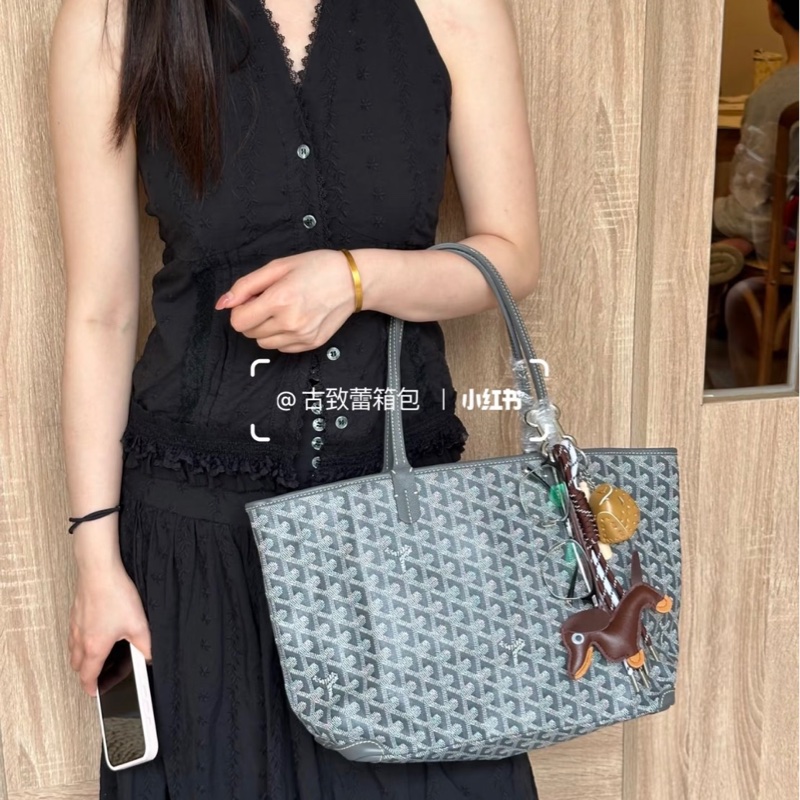 A級95成新 Goyard Artois灰色老花拉鍊托特包-5