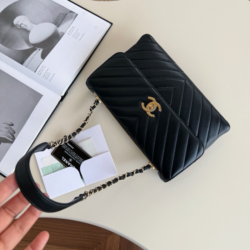 S級 99成新 Chanel 黑金trendy cc 倒v單肩 26開帶票-0