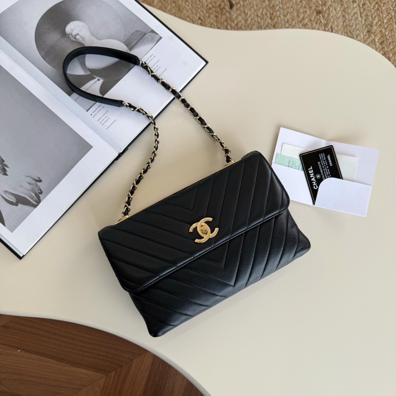S級 99成新 Chanel 黑金trendy cc 倒v單肩 26開帶票-2