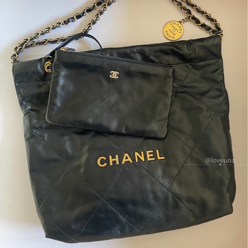 NS級-全新閒置品 Chanel 22bag黑金小號-0