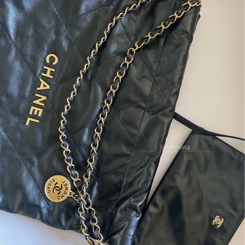 NS級-全新閒置品 Chanel 22bag黑金小號-7
