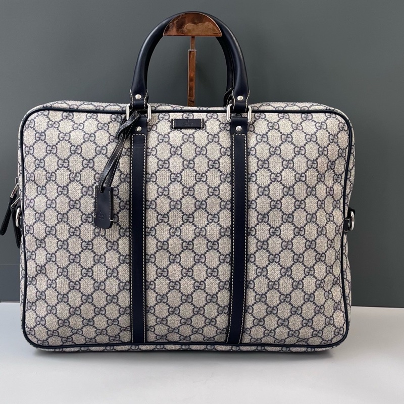 98新 Gucci古馳老花拼皮手提公文包缺肩帶尺寸41*31*6-0