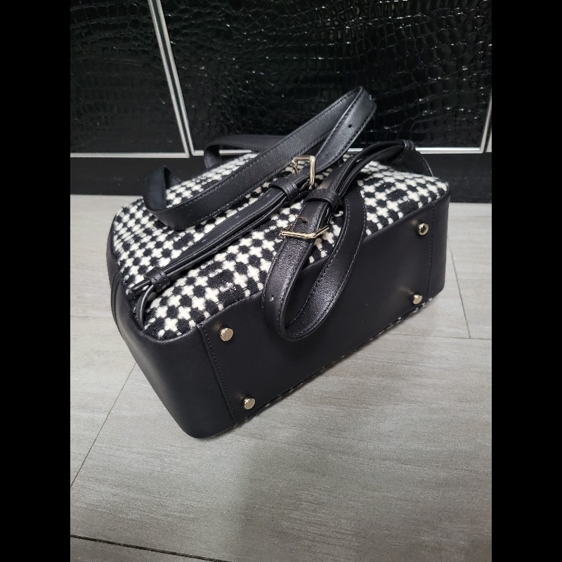 Kate Spade 黑白復古格紋牛皮包 背包 背囊 backpack-3