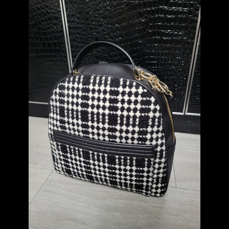 Kate Spade 黑白復古格紋牛皮包 背包 背囊 backpack-6