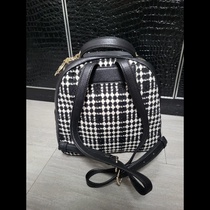 Kate Spade 黑白復古格紋牛皮包 背包 背囊 backpack-7