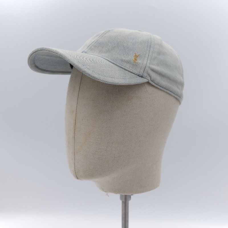 Saint Laurent 聖羅蘭  YSL 金屬logo 青銅色 淺色 水洗丹寧布 棒球帽-2