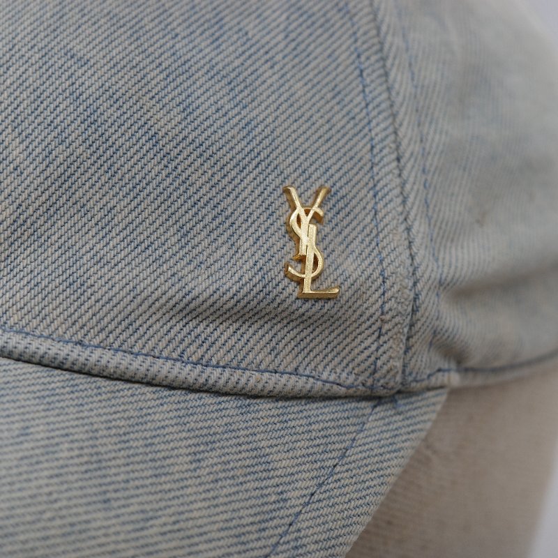 Saint Laurent 聖羅蘭  YSL 金屬logo 青銅色 淺色 水洗丹寧布 棒球帽-9