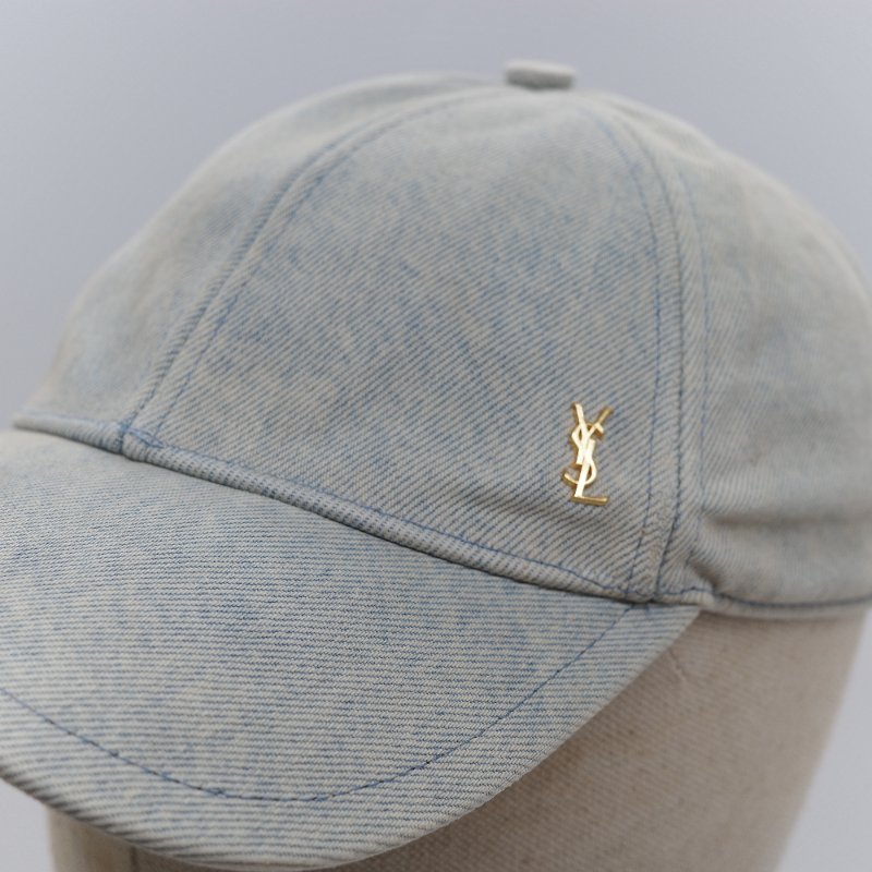 Saint Laurent 聖羅蘭  YSL 金屬logo 青銅色 淺色 水洗丹寧布 棒球帽-10