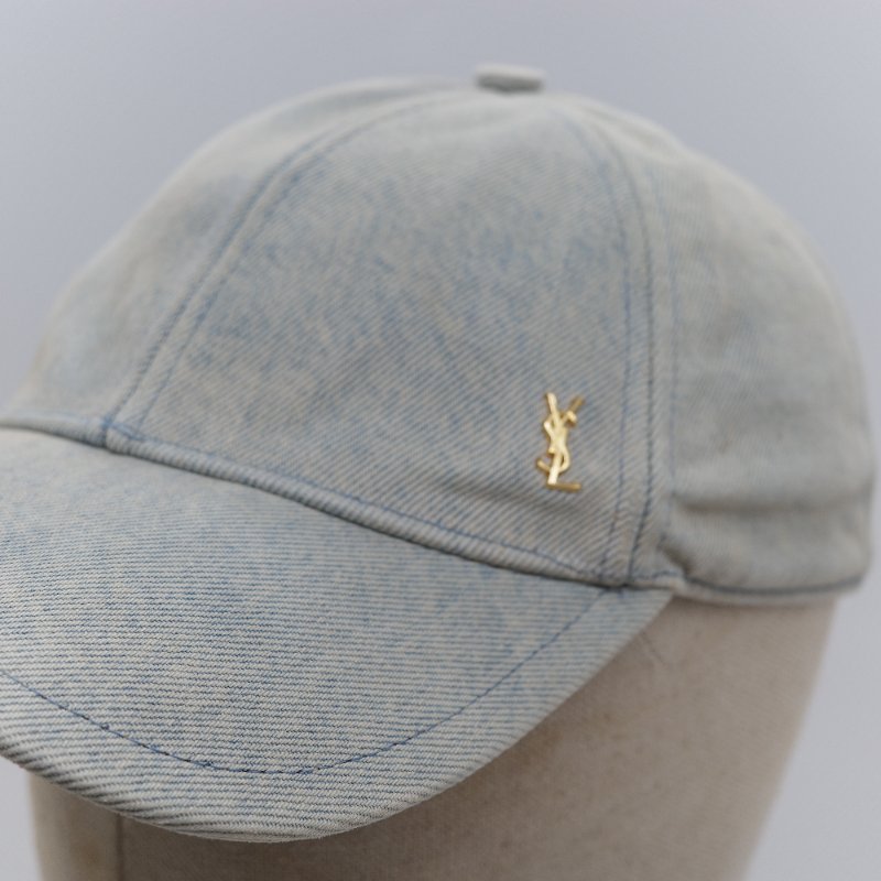 Saint Laurent 聖羅蘭  YSL 金屬logo 青銅色 淺色 水洗丹寧布 棒球帽-11
