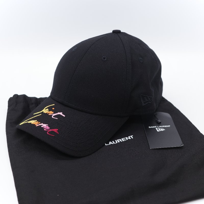Saint Laurent 聖羅蘭 彩色logo刺繡 黑色棉質 棒球帽-1