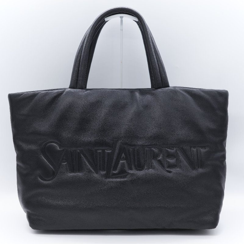 Saint Laurent 聖羅蘭 Puffer logo 黑色 壓花羊皮 托特包 肩背包-0