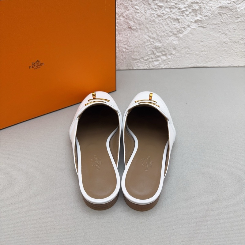 閒置新 未使用Hermes/愛馬仕kelly金扣b刻 白色半拖鞋37碼 配件塵袋 包裝盒-3