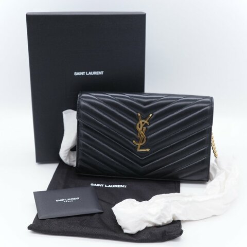 Saint Laurent 聖羅蘭 Cassandre Matelasse 黑色小羊皮 信封翻蓋 鏈條斜背包