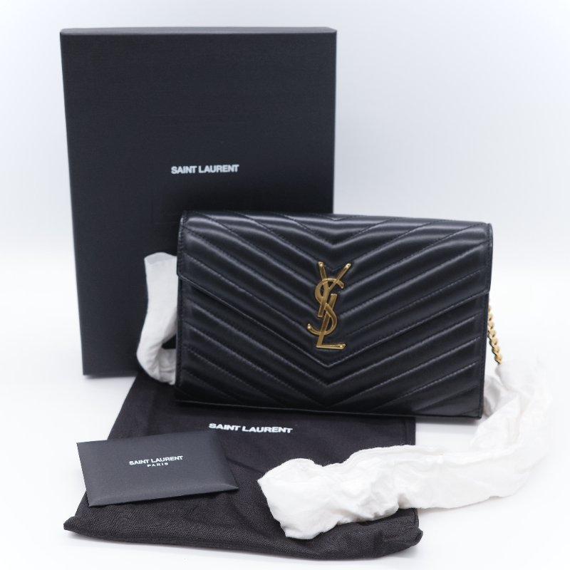 Saint Laurent 聖羅蘭 Cassandre Matelasse 黑色小羊皮 信封翻蓋 鏈條斜背包-0
