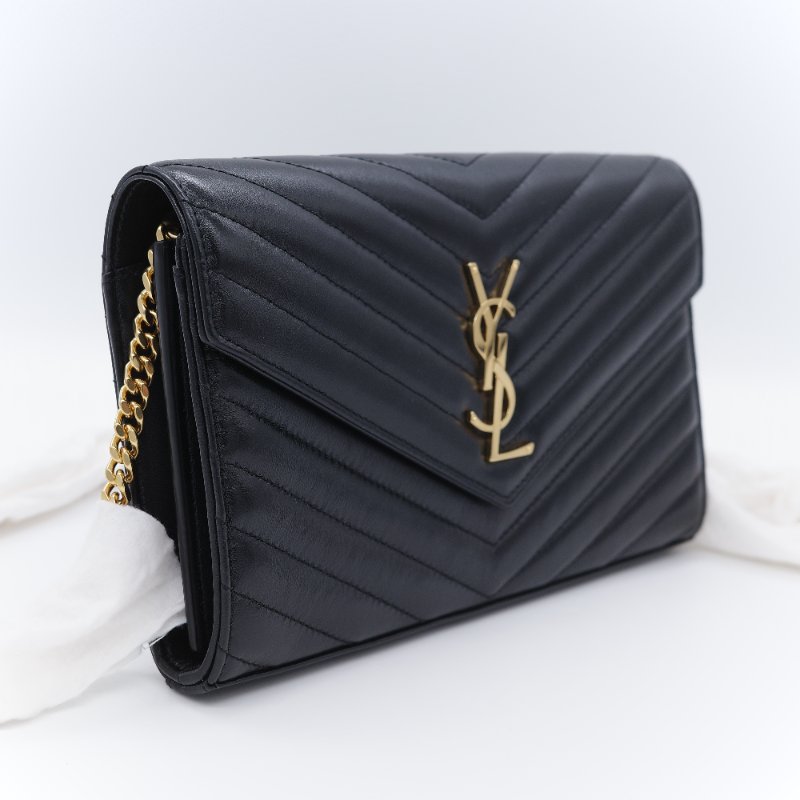 Saint Laurent 聖羅蘭 Cassandre Matelasse 黑色小羊皮 信封翻蓋 鏈條斜背包-2