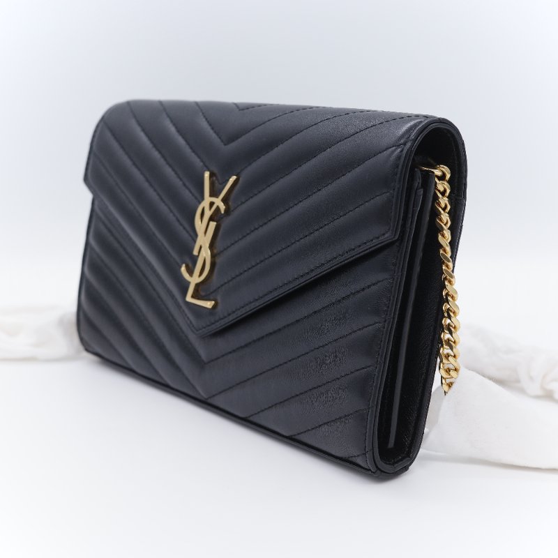 Saint Laurent 聖羅蘭 Cassandre Matelasse 黑色小羊皮 信封翻蓋 鏈條斜背包-3