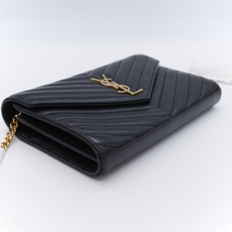 Saint Laurent 聖羅蘭 Cassandre Matelasse 黑色小羊皮 信封翻蓋 鏈條斜背包-5