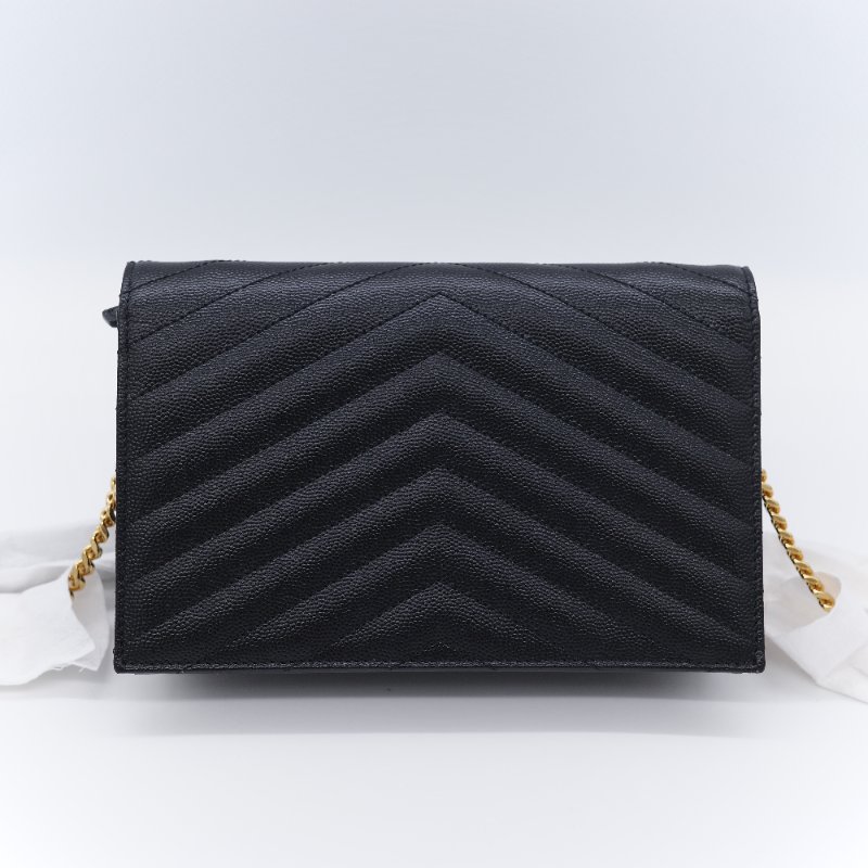 Saint Laurent 聖羅蘭 經典山型紋 黑色 小牛皮鍊帶錢包 肩背包 鍊條包-2