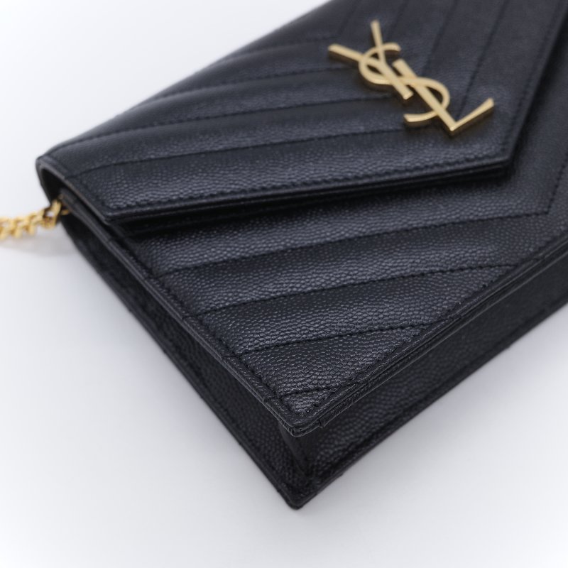 Saint Laurent 聖羅蘭 經典山型紋 黑色 小牛皮鍊帶錢包 肩背包 鍊條包-3